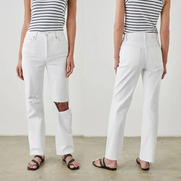 NEW Rails Topanga Straight High Rise Jeans in Salt White Distress, Size 31 - Picture 1 of 11